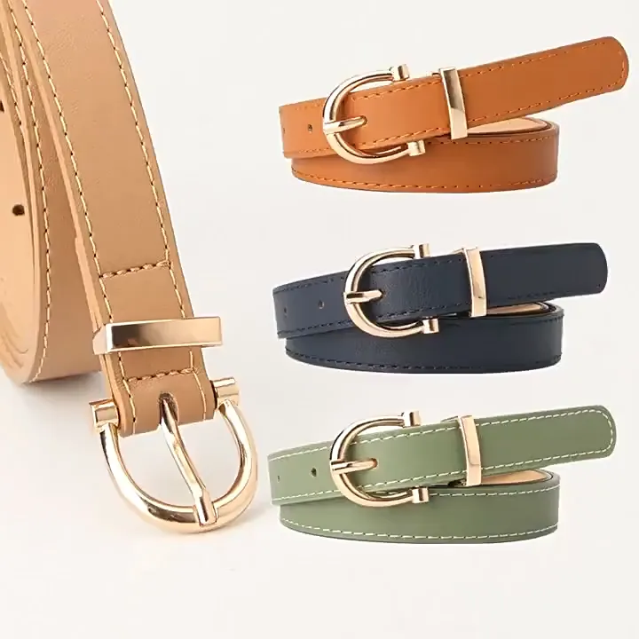 Simple style belt for women, retro fashion belt, adjustable pants, PU belt, round buckle, women's pants belt