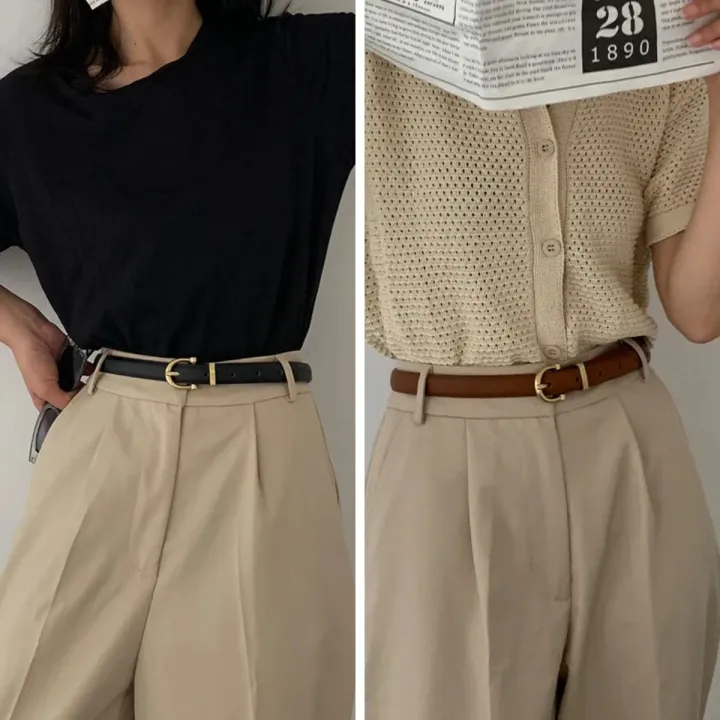 Simple style belt for women, retro fashion belt, adjustable pants, PU belt, round buckle, women's pants belt