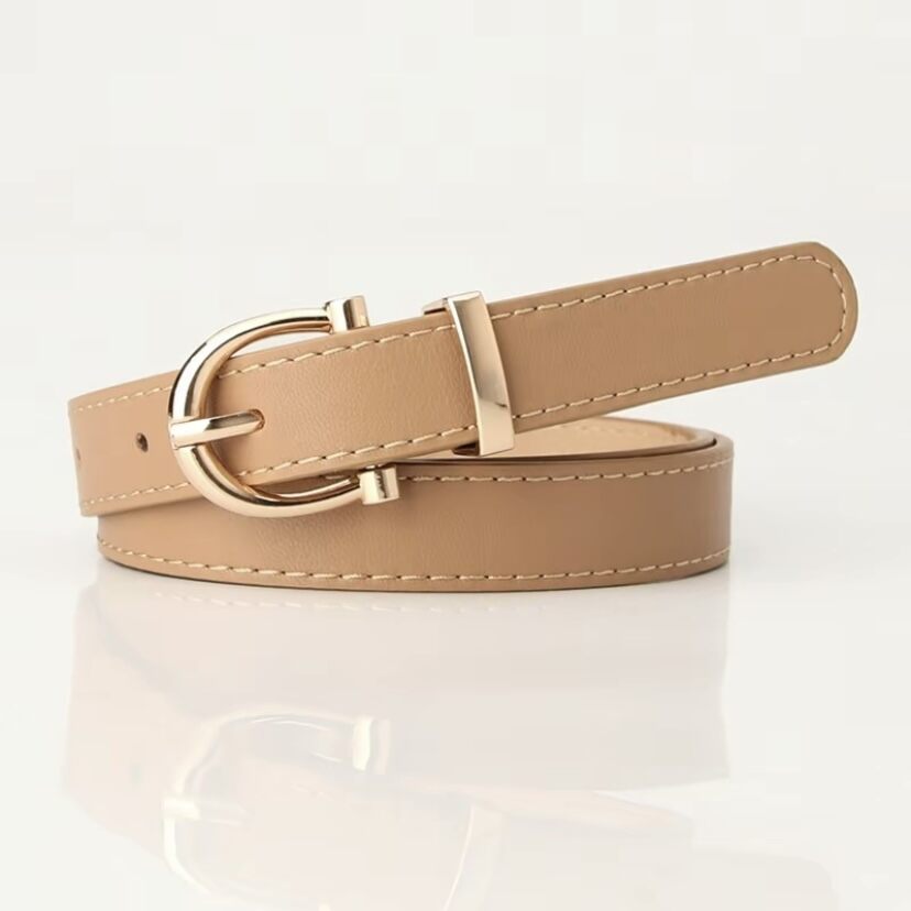 Simple style belt for women, retro fashion belt, adjustable pants, PU belt, round buckle, women's pants belt