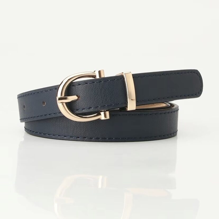Simple style belt for women, retro fashion belt, adjustable pants, PU belt, round buckle, women's pants belt