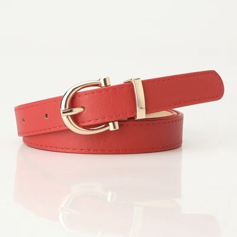 Simple style belt for women, retro fashion belt, adjustable pants, PU belt, round buckle, women's pants belt