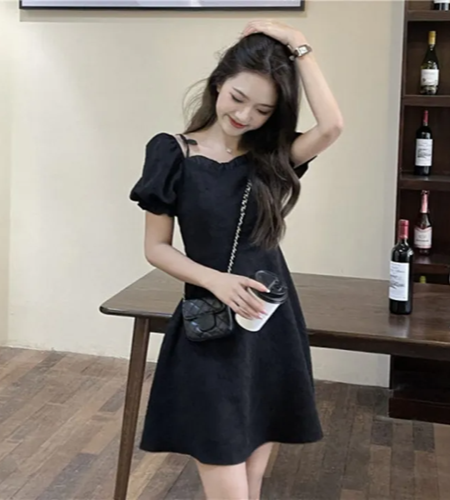 Style off-Shoulder Square Collar Dress